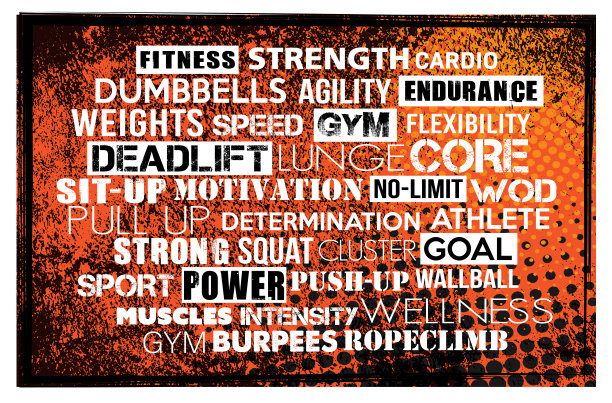 橘色健身训练动机运动字云标签概念壁纸图片下载
