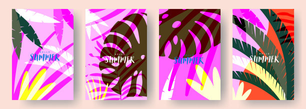 带有抽象的彩色热带树叶的夏季卡片图片下载