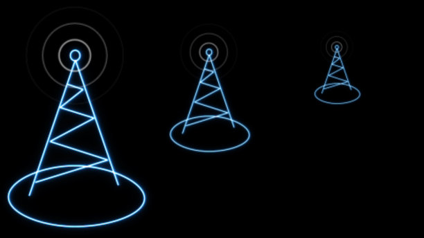 电信和广播行业概念图标，无线电塔桅杆与无线电波广播传输线艺术矢量图标的应用程序和网站，图片下载