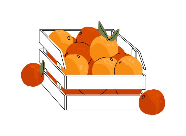 箱子里装满了橙子。来自当地农场的有机柑橘，装在木箱里。篮子与农民的产品出售在市场，杂货店。平面隔离矢量插图上的白色背景图片下载