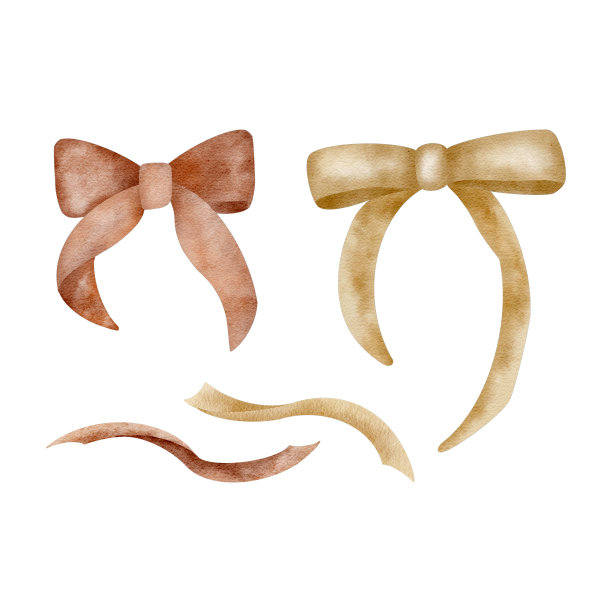 红色和米色的蝴蝶结搭配复古风格的丝带。水彩插图祝贺，圣诞贺卡，装饰，儿童房装饰图片下载