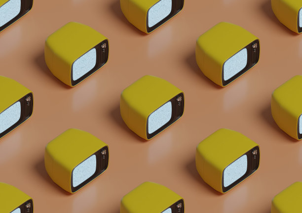 旧黄色电视接收机等距无缝图案。3 d演示。图片下载