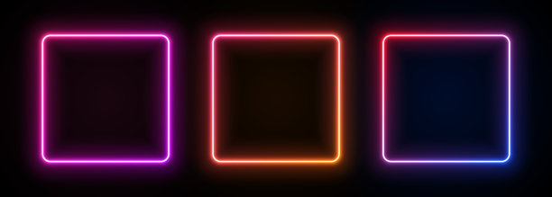 霓虹灯方形框架。Led渐变箱灯。图片下载