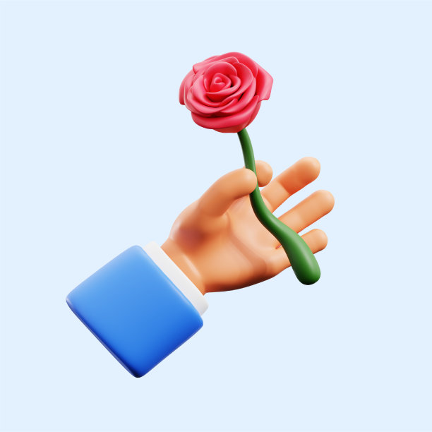 手持玫瑰花浪漫的情人节手势表达3d图标插图渲染设计图片下载