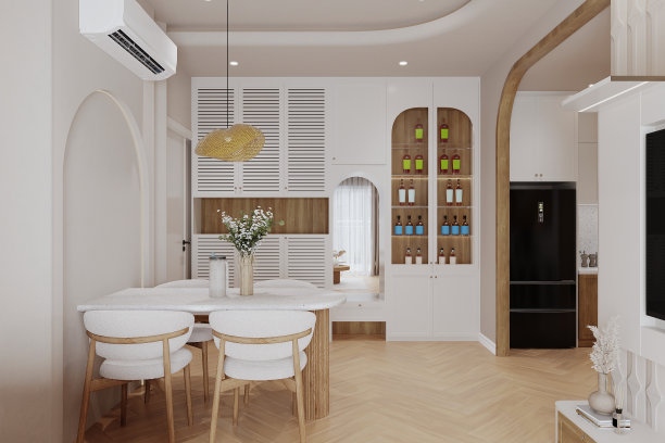 时尚的现代设计，白色的豪华餐厅。图片下载