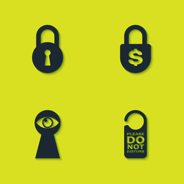 设置“锁”、“请勿打扰”、“带眼锁孔”和“钱锁”图标。向量图片下载