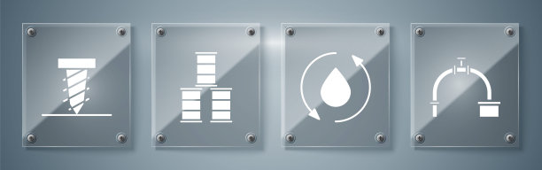 集工业管道、阀门、油滴、桶油、旋钻、挖孔于一体。方形玻璃板。向量图片下载