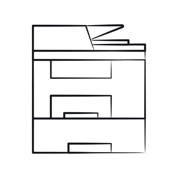 多功能设备示意图。MFP -办公室打印机和扫描仪。用铅笔画的施乐。复印件。图片下载