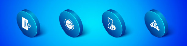 设置等距插入硬币，沙漏与美元，金条和图标。向量图片下载