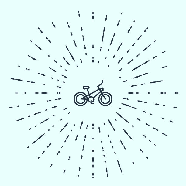 灰色背景上的黑色线条自行车图标。矢量素材图片下载