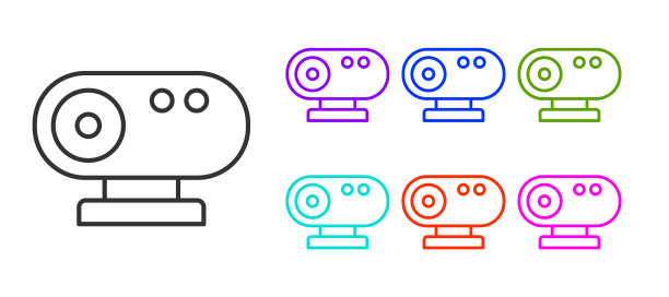 黑线网络摄像头图标孤立在白色背景。摄像头聊天。摄像头图标。设置图标彩色。向量图片下载