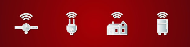 设置智能手表，电源插头，家庭无线和冰箱图标。向量图片下载