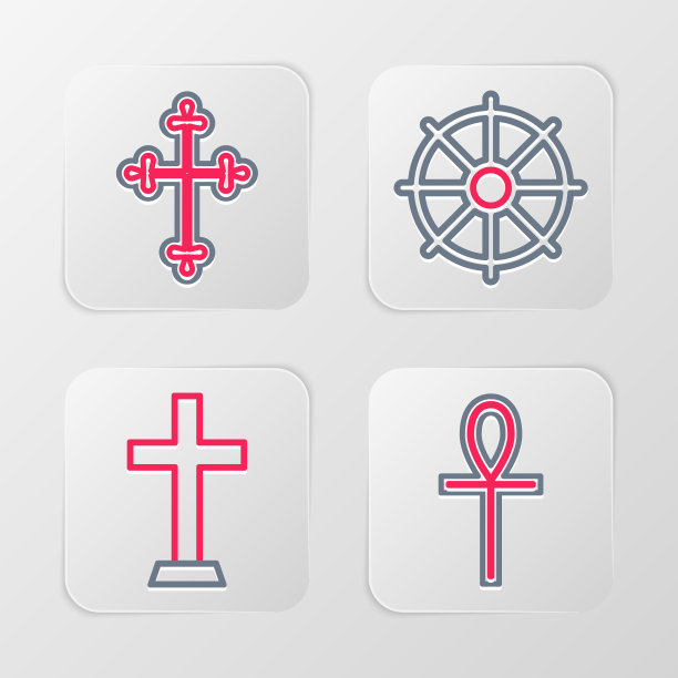 十字十字，基督教十字架，法轮和圣像。向量图片下载