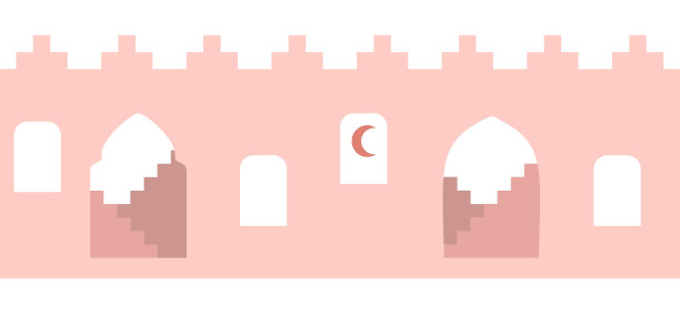 阿拉伯城墙形状，有窗户，拱门，楼梯。摩洛哥风格的城市景观。简单的矢量无缝边界。图片下载