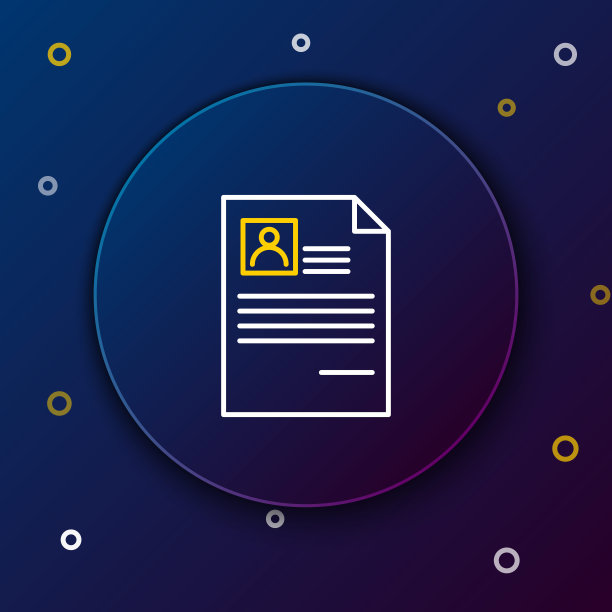 白色和黄色的线简历图标隔离在深蓝色的背景。简历的应用程序。寻找专业人员。分析人员简历。色彩缤纷的轮廓概念。矢量图图片下载