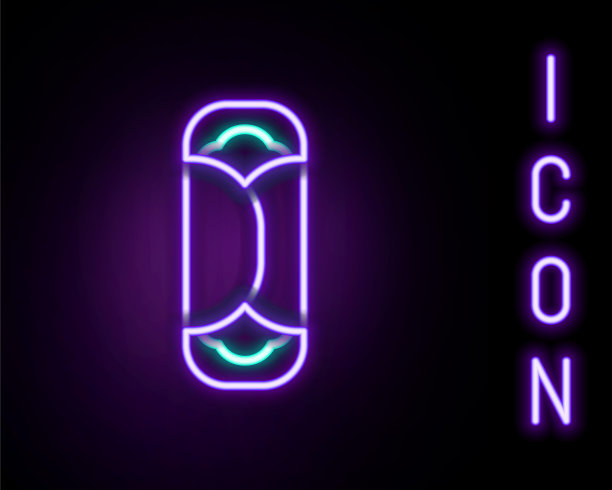 发光的霓虹灯线玉米饼图标孤立的黑色背景。传统的墨西哥快餐。色彩缤纷的轮廓概念。向量图片下载