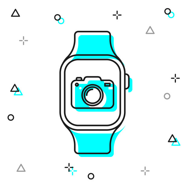 带摄像头的智能手表。白色背景上的线图标图片下载