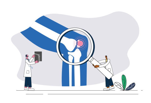 两位男医生检查膝关节，讲解骨科保健理念。两位男医生检查膝关节，讲解骨科保健理念。图片下载