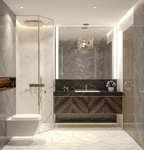 3 d渲染。现代浴室内部。图片下载