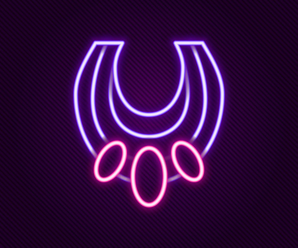 发光的霓虹线埃及项链图标孤立的黑色背景。色彩缤纷的轮廓概念。向量图片下载