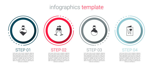 设置瓶子与爱情药水，香槟杯，和情人节派对传单。业务信息图表模板。向量图片下载