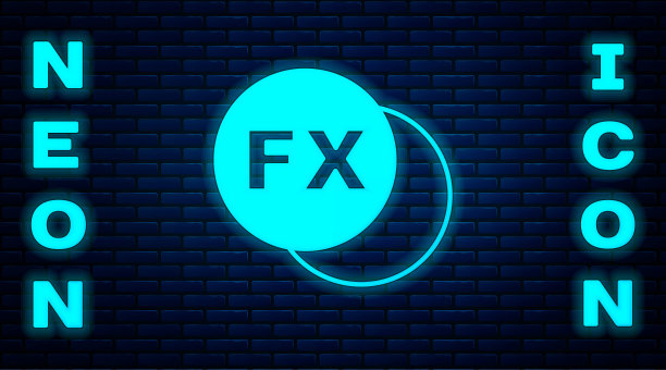 发光的霓虹灯照片相机fx图标孤立的砖墙背景。与相机。数码摄影。向量图片下载