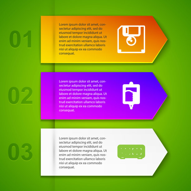 设置线路软盘，静脉输液袋，复古翻转时钟和死机显示器。业务信息图表模板。向量图片下载