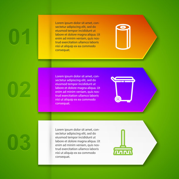 设置清洁线纸巾卷，垃圾桶，扫帚和刷子。业务信息图表模板。向量图片下载