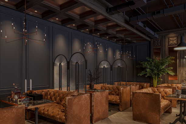 咖啡厅餐厅酒吧的3d渲染图片下载