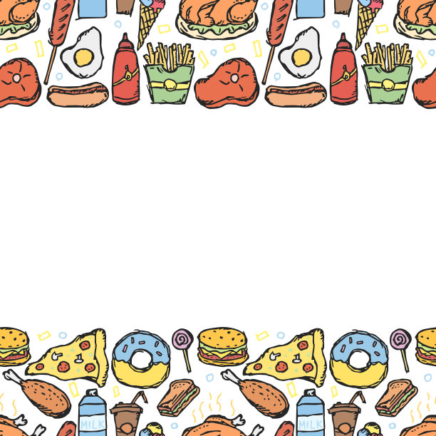 美国食品框架。用美国食物图标涂鸦插图。快餐背景图片下载