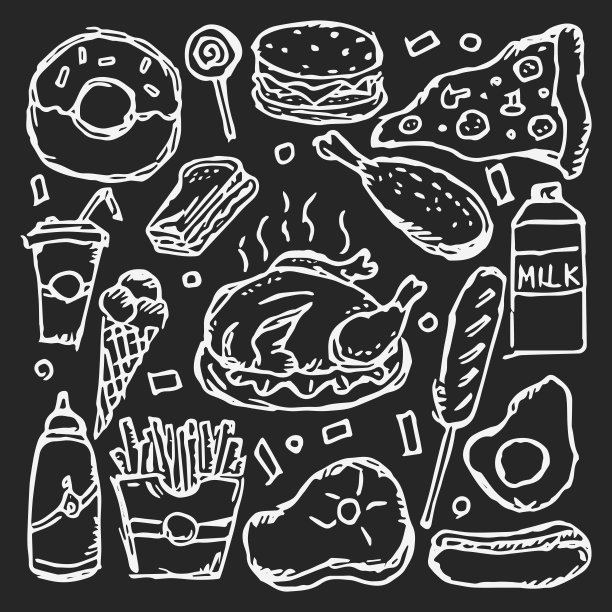 美国的食物。用美国食物图标涂鸦插图。快餐背景图片下载