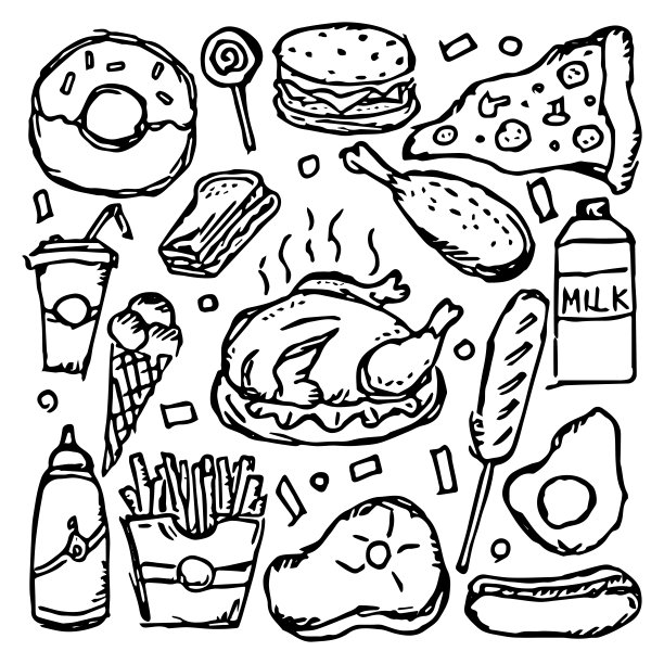 美国的食物。用美国食物图标涂鸦插图。快餐背景图片下载