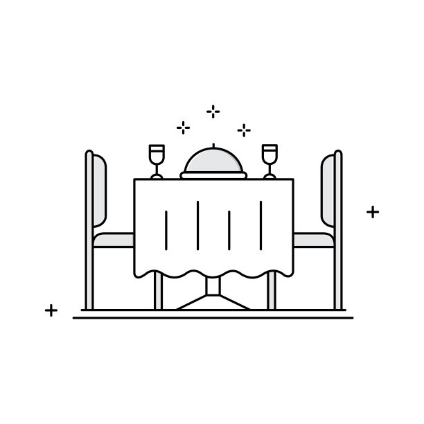 餐厅餐桌，餐厅，晚餐，餐桌，美食，食品服务，外出就餐，用餐时间，用餐体验矢量图标设计图片下载
