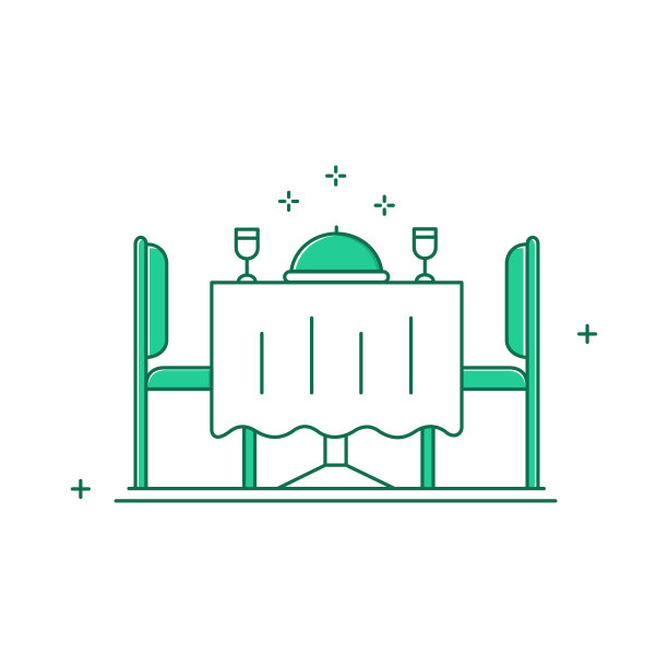 餐厅餐桌，餐厅，晚餐，餐桌，美食，食品服务，外出就餐，用餐时间，用餐体验矢量图标设计图片下载