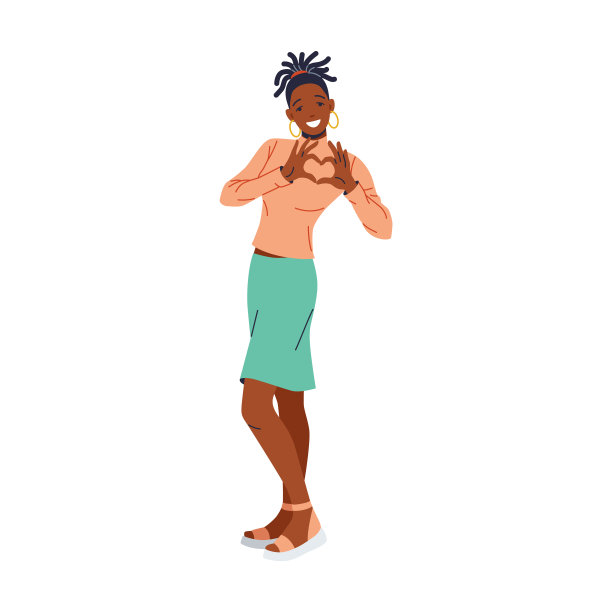 有脏辫和裙子的千禧一代女性，用手在胸前做成心形图片下载