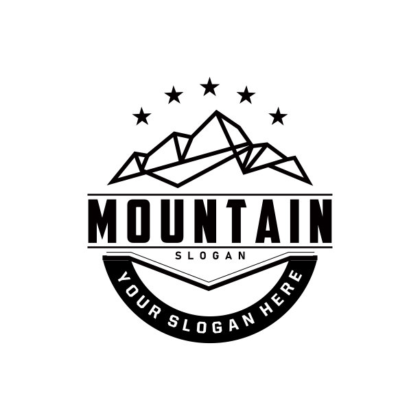山自然景观标志简单的极简主义设计，矢量插图符号模板图片下载