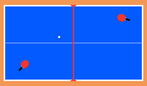 有球拍和球的乒乓球桌。从上面看。矢量图图片下载
