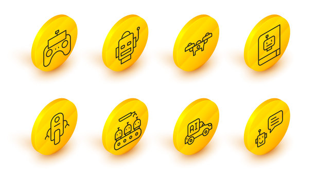 系列机器人，自主智能汽车，工业生产机器人，机器人，用户手册，无人机，遥控图标。向量图片下载