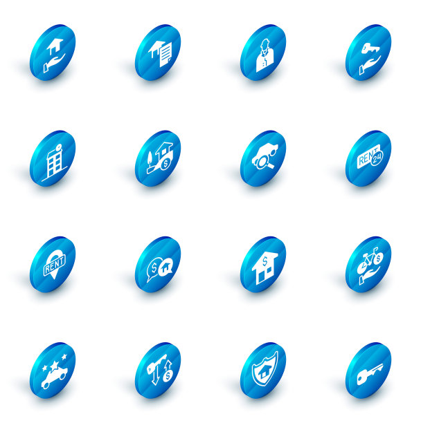 设置房屋合同，房地产经纪人，钥匙，位置，美元，租金和汽车共享图标。向量图片下载