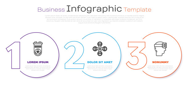 集视频显卡，无人机和虚拟现实眼镜。业务信息图表模板。向量图片下载