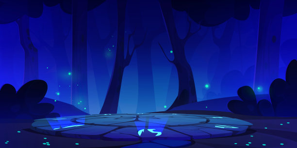 夜间森林、树木和草地上的竞技场景观图片下载