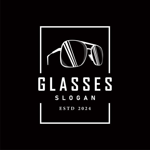 黑色轮廓设计的眼镜标志与现代潮流的简单时尚寺庙插图图片下载