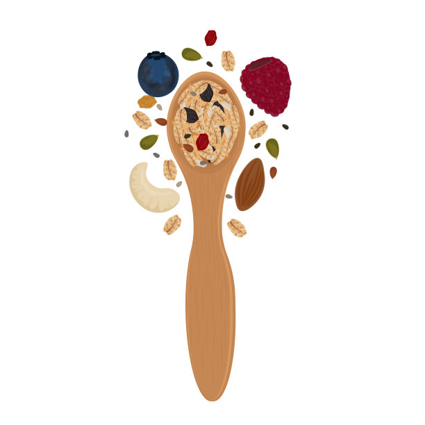 木勺上的什锦麦片图片下载