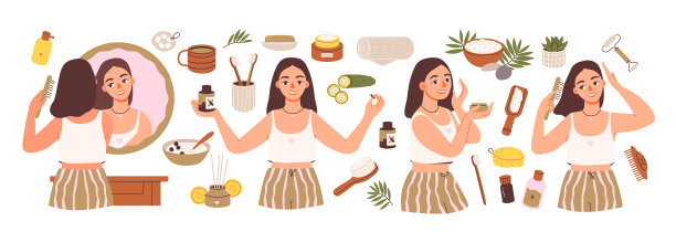 调理身体，草本维生素，健康营养。女人的闲暇时间。有机食品和化妆品。年轻女子有健康的生活方式。图片下载
