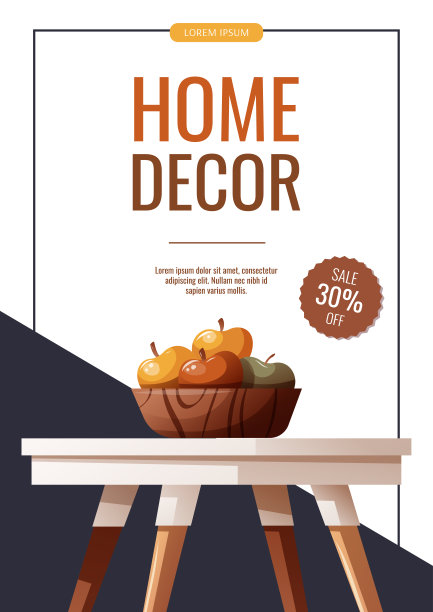 传单设计有餐桌和一盘苹果。图片下载