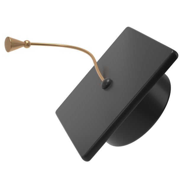 三维飞毕业黑色帽子。学校图标。帽子在空中。毕业于大学或学院。教育、培训、知识概念卡通插画图片下载