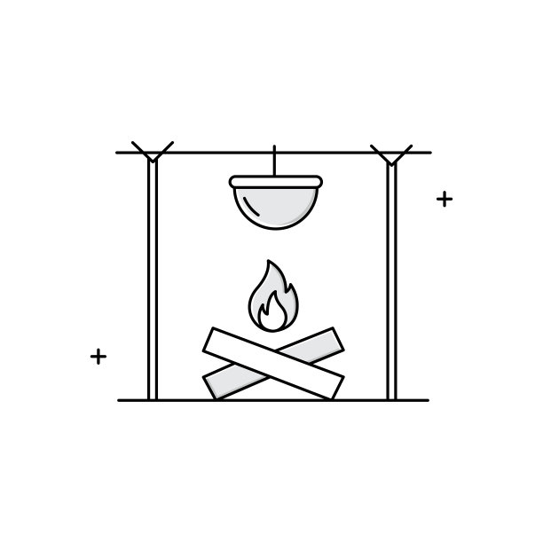 户外篝火，篝火，户外火，露营，篝火烹饪，柴火，户外冒险，火坑，夜间露营矢量图标设计图片下载