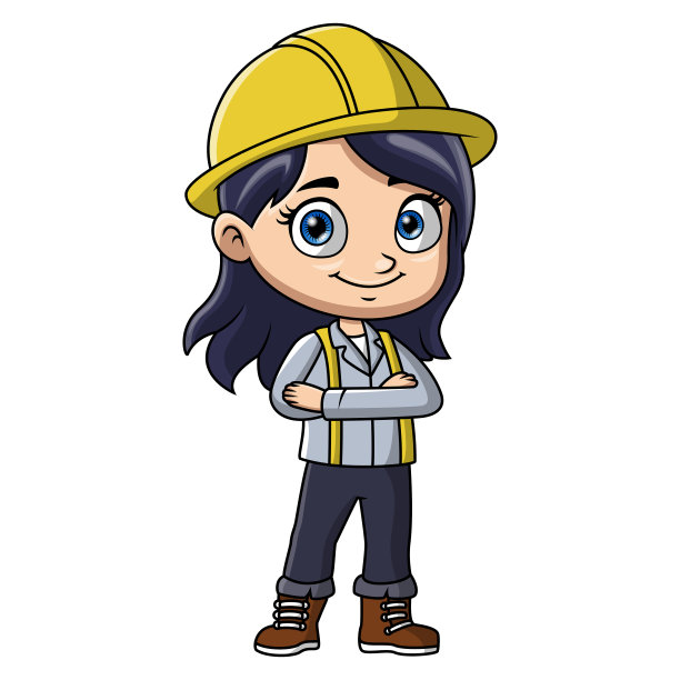 可爱的女孩纸箱穿着服装的建设者图片下载