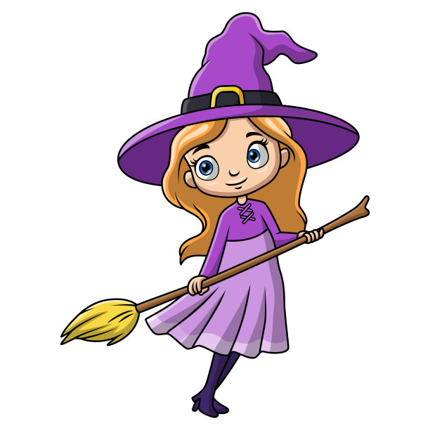 可爱的女孩卡通穿着服装的女巫图片下载