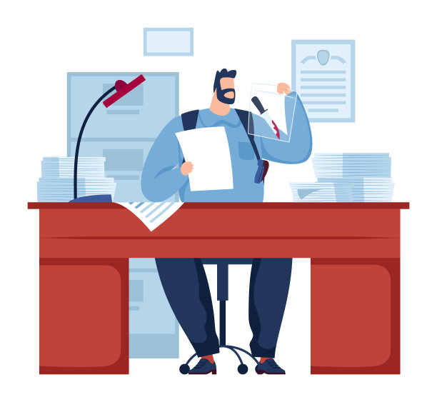 忙碌的上班族多任务处理桌上堆积的文件。男员工忙于工作打电话图片下载